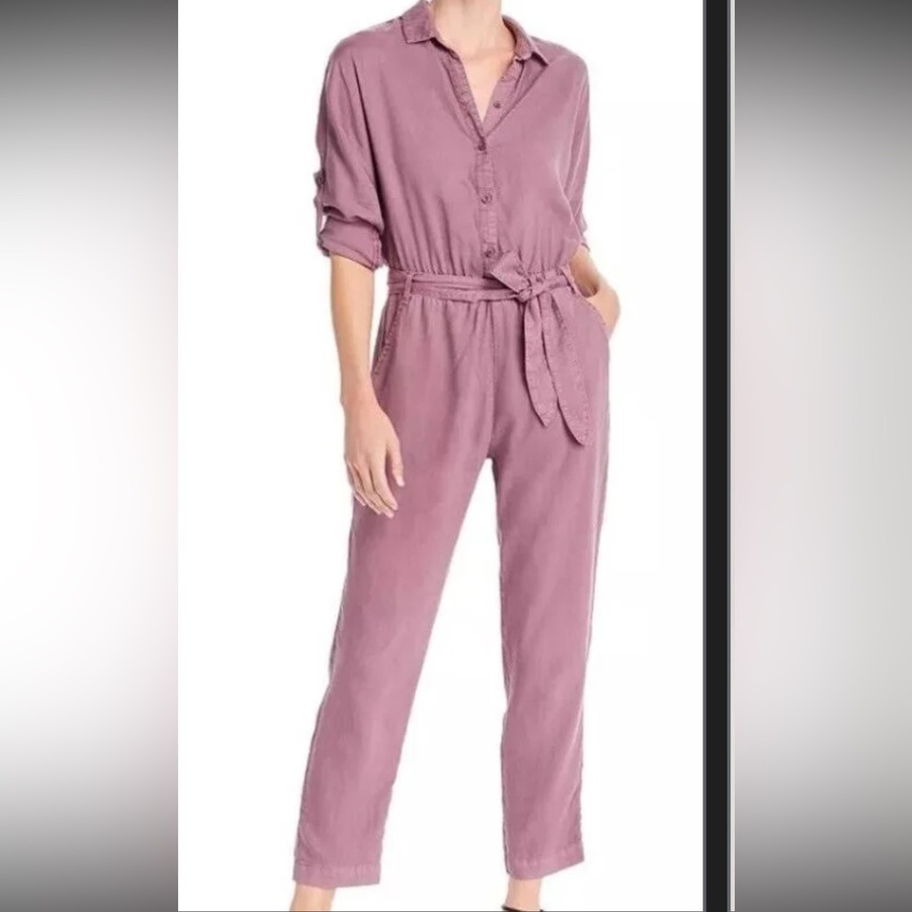 Bella Dahl Utility Jumpsuit Vintage Maroon button down elastic / ties waist Sz M